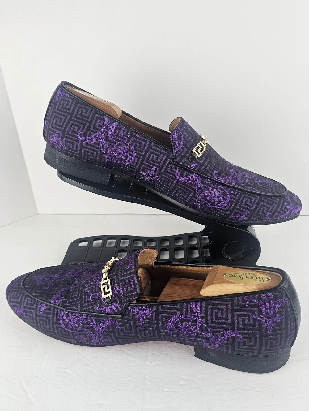 Barabas Men's Greek Pattern Floral Baroque Prom Wedding Dress Loafers Purple 11